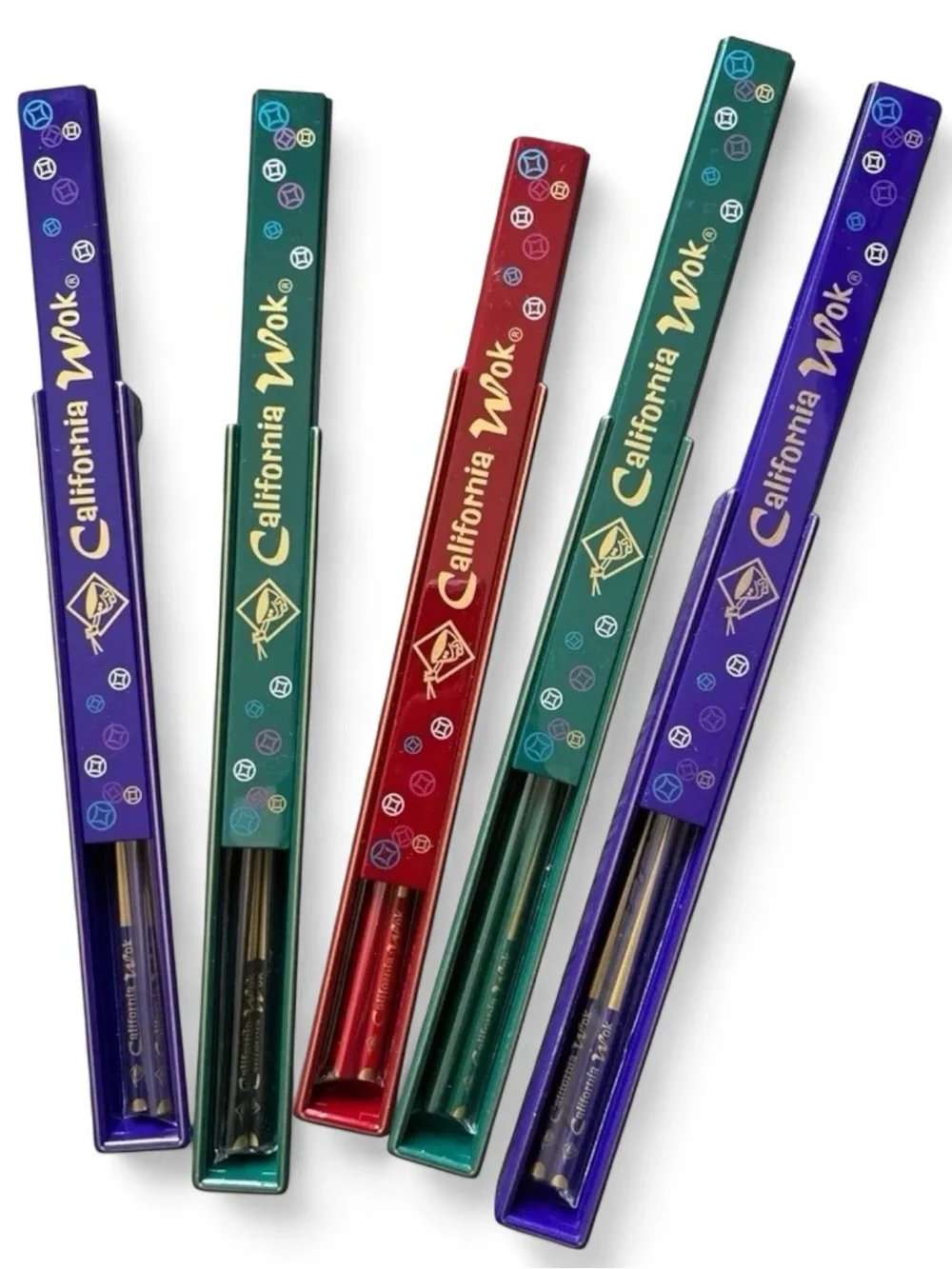 NWOT Rare California Wok Vibrant Lacquered Chopstick Set of 5 in Storage Boxes